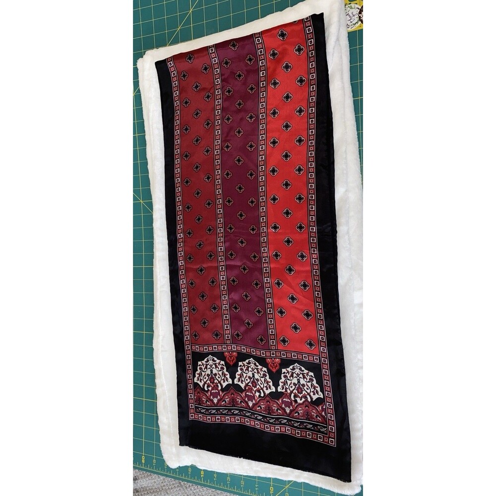 Vintage Red and Black Patterned Silk Scarf